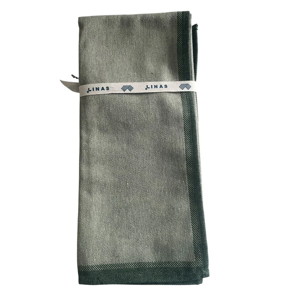 Linas World Traveler Kitchen Dish Towels Set of 2 Green Recycled Cotton Check